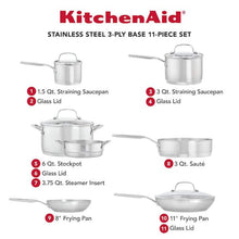 Load image into Gallery viewer, 11-Piece 3-Ply Base Stainless Steel Cookware Set. Silver